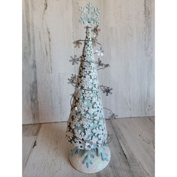 Blue white snowflake Bobble tree Xmas glitter figure Christmas - Picture 6 of 12
